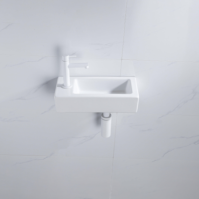 QeramiQ Fuente Fonteinset - 37.5x18.5x9cm - keramiek - kraangat links - fonteinkraan mat wit - afvoerplug - verlaagd sifon - Glans wit