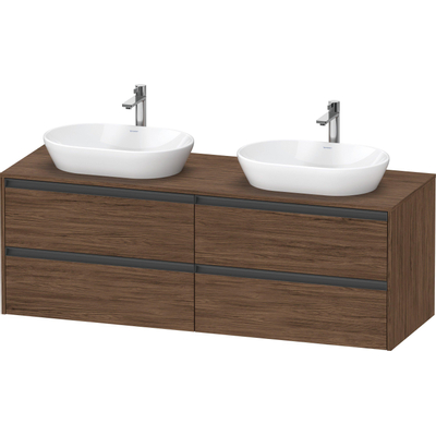 Duravit Ketho 2 wastafelonderbouwkast incl. consoleplaat met 4 laden voor dubbele waskommen 160x55x56.8cm met handgrepen antraciet donker noten mat