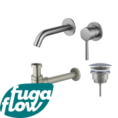 FugaFlow Eccelente Sobrado Badkamer Slim Wastafelkraanset - inbouw wastafelkraan - always open plug - verlaagde design sifon - PVD Geborsteld RVS -