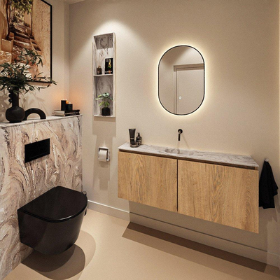MONDIAZ TURE-DLUX 120cm toiletmeubel Washed Oak. EDEN wastafel Glace positie midden. Zonder kraangat.