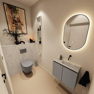 MONDIAZ TURE-DLUX 60cm toiletmeubel Smoke. EDEN wastafel Opalo positie rechts. Zonder kraangat.
