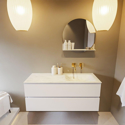 MONDIAZ VICA-DLUX Badkamermeubelset - 120cm - onderkast talc - 2 lades - inbouw wastafel cloud rechts - zonder kraangaten - 60cm hoge versie - opalo