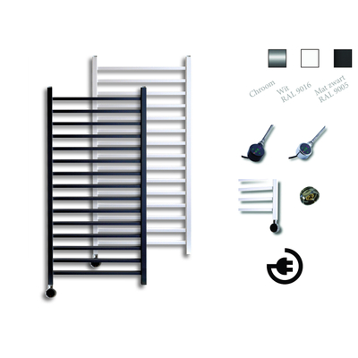 Sanicare Qubic Elektrische Design Radiator - 126.4 x 60 cm - 773 Watt - thermostaat chroom linksonder - mat zwart