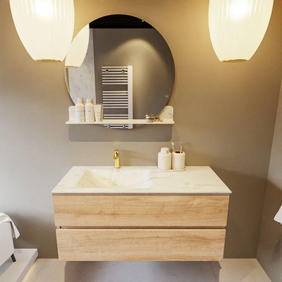 MONDIAZ VICA-DLUX Badkamermeubelset - 110cm - onderkast washed oak - 2 lades - inbouw wastafel cloud links - 1 kraangat - 60cm hoge versie - opalo
