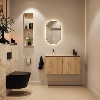 MONDIAZ TURE-DLUX 100cm toiletmeubel Washed Oak. EDEN wastafel Frappe positie links. Zonder kraangat.