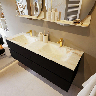 MONDIAZ VICA-DLUX Badkamermeubelset - 150cm - onderkast urban - 4 lades - inbouw wastafel cloud dubbel - 2 kraangaten - 60cm hoge versie - frape