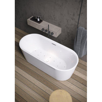 Riho Modesty vrijstaand bad - 170x76cm - Sparkle - met chromen badvuller - acryl wit hoogglans