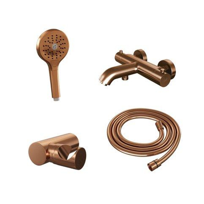 Brauer Copper Edition Badkraan opbouw - douchegarnituur - 2 gladde knoppen - handdouche rond 3 standen - PVD - geborsteld koper