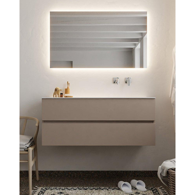 MONDIAZ VICA Badkamermeubelset - 120cm - 2 lades - wasbak Moon rechts - 0 kraangaten - solid surface smoke