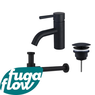 FugaFlow Eccelente Sobrado Badkamer Wastafelkraanset - lage wastafelkraan - always open plug - design sifon - Mat zwart