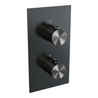 BRAUER gunmetal Edition Thermostatisch Douchepaneel - 2 functies - calacatta gold SET 01 - 20cm hoofddouche - gebogen muurarm - staaf handdouche - wandaansluitbocht - doucheslang - gunmetal geborsteld PVD