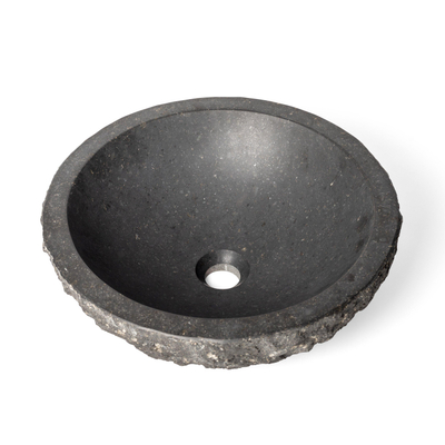 Saniclass Hamerslag opbouwwaskom 42x42x15cm zonder overloop rond natuursteen Basalt OUTLET