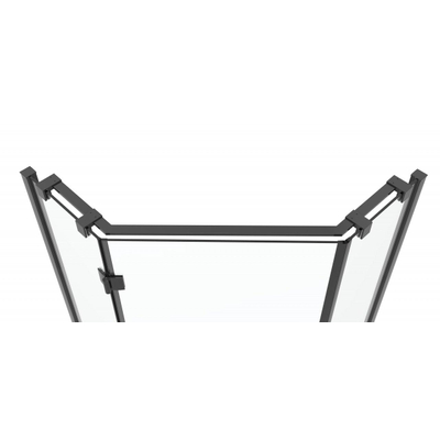 Van Rijn Products ST05 Vijfhoek cabine 87-89x200cm helder clear glas 8 mm, zwart stabilisatiestang over glas + greep. SHOWROOMMODEL