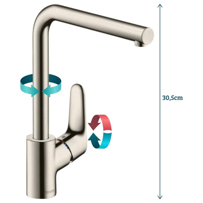 Hansgrohe Focus keukenkraan met rechte hoge uitloop RVS look