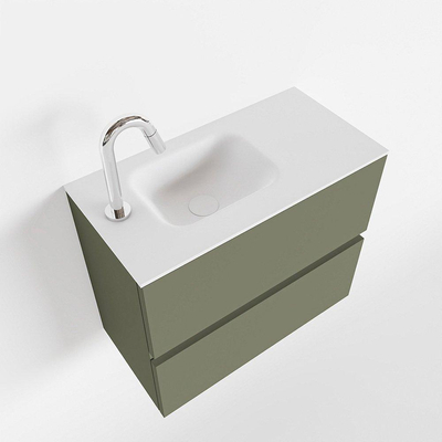 MONDIAZ ADA Toiletmeubel - 60x30x50cm - 1 kraangat - 2 lades - army mat - wasbak links - Solid surface - Wit