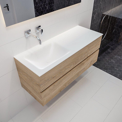 MONDIAZ VICA Badkamermeubelset - 120cm - 2 lades - wasbak Cloud links - 0 kraangaten - solid surface washed oak