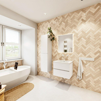 MONDIAZ VICA 60cm badmeubel onderkast Talc 2 lades. Wastafel DENIA midden 1 kraangat, kleur Glanzend Wit.