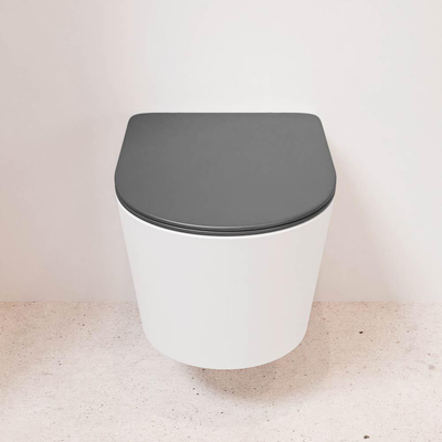 MONDIAZ LAVIE wandclosetpack - 36x53cm - diepspoel - rimless - Talc (offwhite) - softclose - quick-release - toiletzitting - Dark grey (grijs)