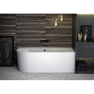 Plieger Kansas Hoekbad - 180x80x60cm - hoek rechts - met waterinlaat - met af- en overloopgarnituur - met poten - acryl - wit