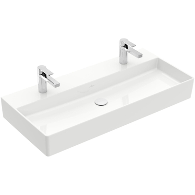 Villeroy & Boch Memento 2.0 wastafel voor handdoekhouders 100x47cm zonder overloop 2 kraangaten wit