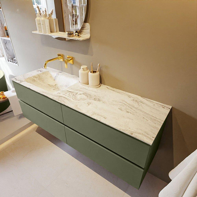 MONDIAZ VICA-DLUX Badkamermeubelset - 150cm - onderkast army - 4 lades - inbouw wastafel cloud links - zonder kraangaten - 60cm hoge versie - glace