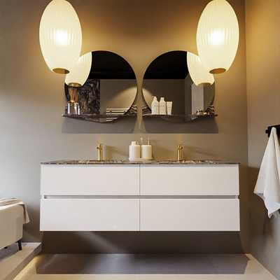 Mondiaz VICA-DLUX Badkamermeubelset - 150cm - talc - 4 lades - Inbouw wastafel CLOUD - dubbel 2 kraangaten - kleur Lava - XL versie 60cm hoog