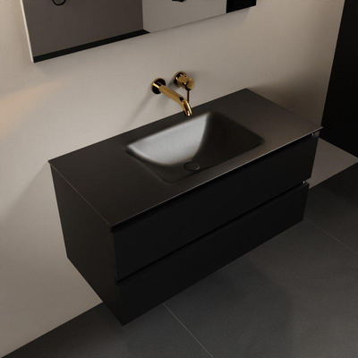 Mondiaz Aivy badmeubelset - 100x45x50cm - 0 kraangaten - 1 wasbak urban Solid surface - Midden - 2 lades - Zonder spiegel - MDF Urban