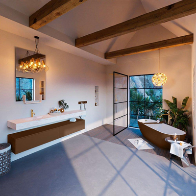 MONDIAZ ALAN - DLUX Badkamermeubelset - 200cm - onderkast - Rust - 2 lades - vrijhangende wastafel - wasbak links - 1 kraangat - Ostra