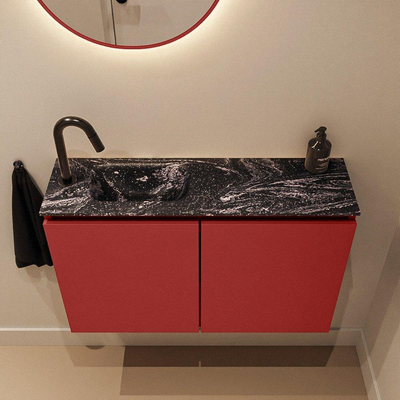 MONDIAZ TURE-DLUX 80cm toiletmeubel Fire. EDEN wastafel Lava positie links. Met 1 kraangat.