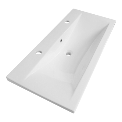 Saniclass Bari Meubelwastafel - 100x47x3.5cm - overloop - 1 wasbak - 2 kraangaten - keramiek - wit