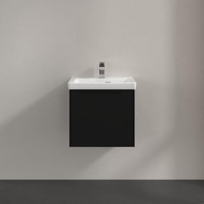 Villeroy & Boch Subway 3.0 wastafelonderkast 50x40x40cm met Volcano Black greep 1 softclose lade 1 sifonuitsparing spaanplaat volcano black