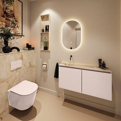MONDIAZ TURE-DLUX 100cm toiletmeubel Rosee. EDEN wastafel Frappe positie links. Zonder kraangat.