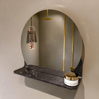 Mondiaz SPOT Badkamerspiegel - rond 40cm - spiegelplanchet - kleur Lava