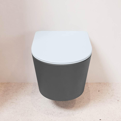 MONDIAZ LAVIE wandclosetpack - 36x53cm - diepspoel - rimless - Dark grey (grijs) - softclose - quick-release - toiletzitting - clay (blauw)