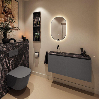 MONDIAZ TURE-DLUX 100cm toiletmeubel Dark Grey. EDEN wastafel Lava positie links. Zonder kraangat.