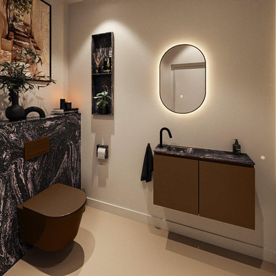 MONDIAZ TURE-DLUX 80cm toiletmeubel Rust. EDEN wastafel Lava positie links. Met 1 kraangat.