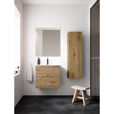 Adema Prime Balance Badkamermeubelset - 60x55x45cm - 1 rechthoekige keramische wasbak wit - 1 kraangat - 2 lades - rechthoekige spiegel - rustiek eiken