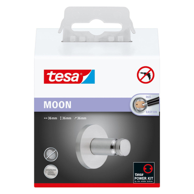 Tesa Moon Handdoekhaak 8x8.5x6.5cm zonder boren Zelfklevend Metaal roestvrij staal