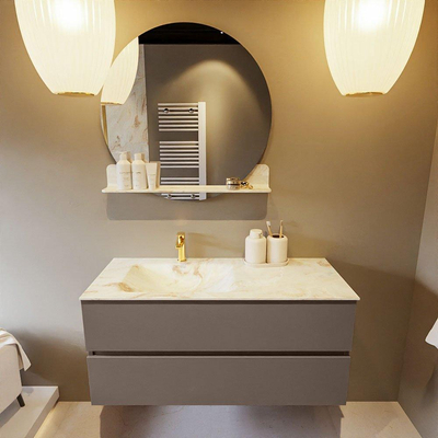 MONDIAZ VICA-DLUX Badkamermeubelset - 110cm - onderkast smoke- 2 lades - inbouw wastafel cloud links - 1 kraangat - 60cm hoge versie - frape