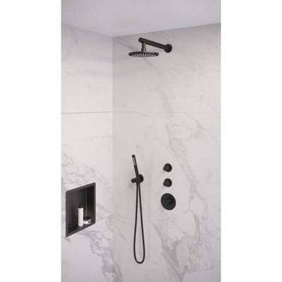 Brauer Black Edition Regendoucheset inbouw - hoofddouche 20cm - 3 gladde knoppen - rechte wandarm - handdouche staaf 1 stand - mat zwart