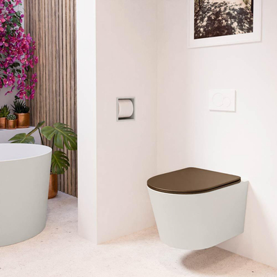 MONDIAZ LAVIE wandclosetpack - 36x53cm - diepspoel - rimless - Linen (offwhite) - softclose - quick-release - toiletzitting - Rust (rood)