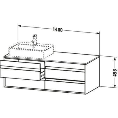 Duravit Ketho Wastafelonderkast 140x55.1x49.6cm Standaard greep wasbak links en rechts met softclose spaanplaat Basalt Mat