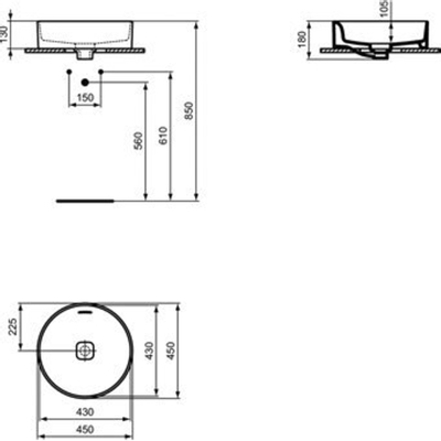 Ideal Standard Strada II opbouwwastafel rond zonder kraangat met overloop Ø45cm wit