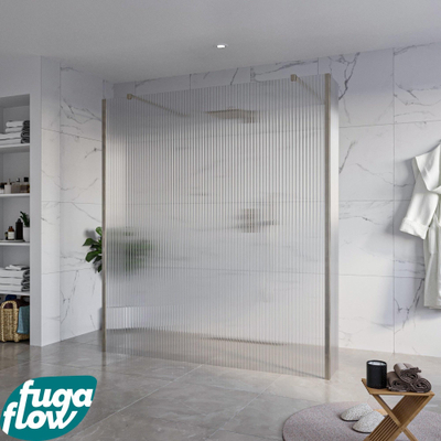 FugaFlow Eccelente Vetro Vrijstaande inloopdouche badkamer - 180x200cm - Helder geribbeld - antikalk - 8mm veiligheidsglas - 2 zijwanden 40cm - met wandarmen en hoekprofielen - Gunmetal -