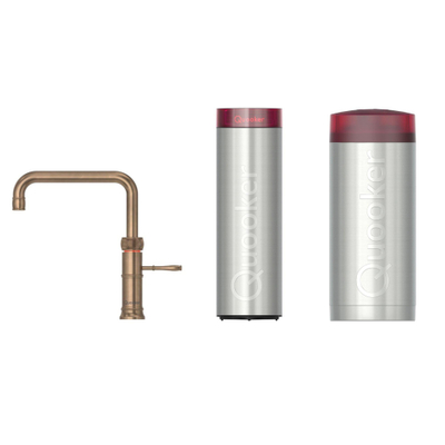 Quooker Classic Fusion Square kokendwaterkraan - draaibare uitloop - Combi incl. Cube reservoir - Warm / kokend / bruisend / gefilterd water - Messing patina glans