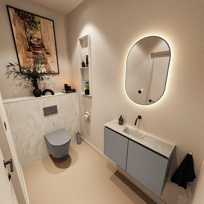 MONDIAZ TURE-DLUX 80cm toiletmeubel Smoke. EDEN wastafel Ostra positie midden. Zonder kraangat.