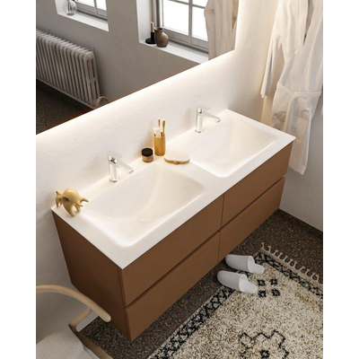 MONDIAZ VICA Badkamermeubelset - 120cm - 4 lades - wasbak Cloud dubbel - 2 kraangaten - solid surface rust