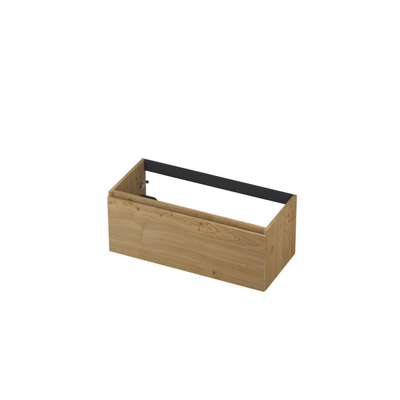 INK Fineer Wastafelonderkast - 100x45x40cm - 1 lade - greeploos - houten keerlijst - MDF Fineer Natur