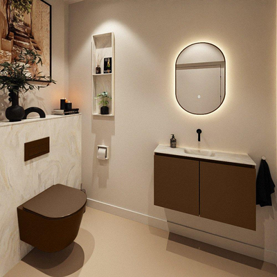 MONDIAZ TURE-DLUX 80cm toiletmeubel Rust. EDEN wastafel Ostra positie midden. Zonder kraangat.