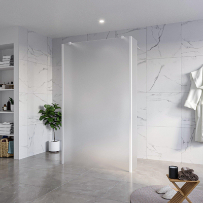 Fortifura Galeria Vrijstaande Inloopdouche - 120x200cm - Glas mat - antikalk - 8mm veiligheidsglas - 2 zijwanden 40cm - wandsteunen en hoekprofielen - Wit mat